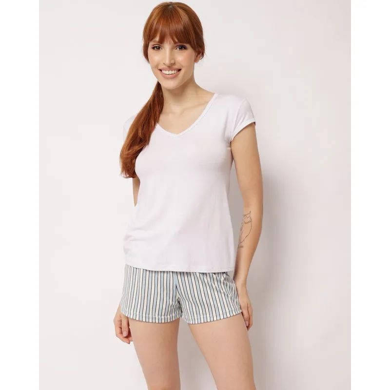 Short Pijama Feminino Suede Listrado Azul GG