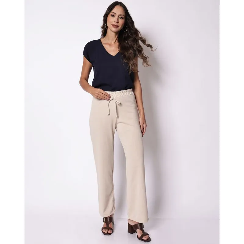 Calça Feminina Reta Crepe Bege G