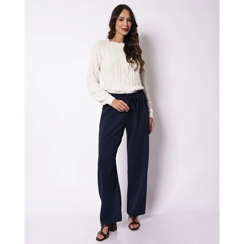 Calça Feminina Reta Crepe Marinho M