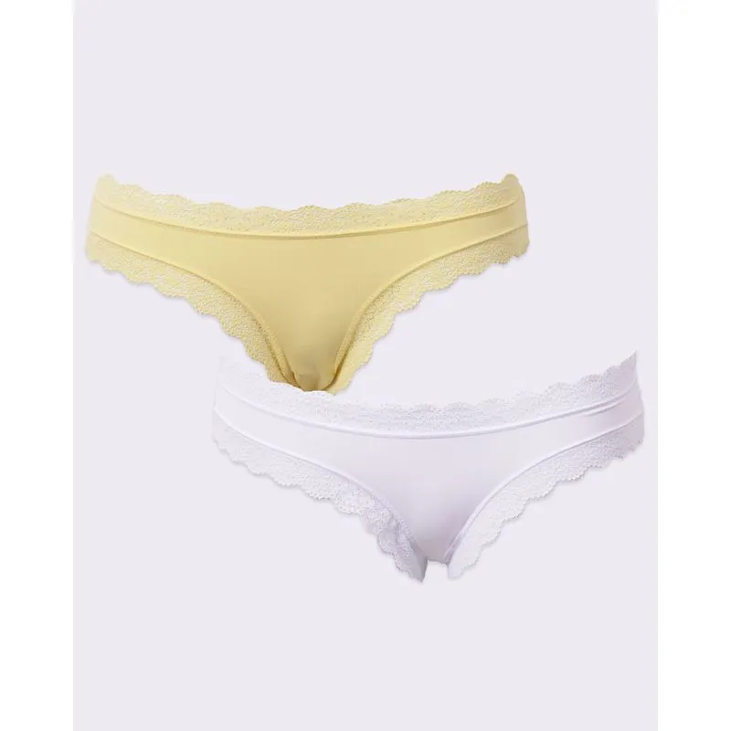 Kit 2 Calcinhas Feminina Biquini Poliamida Amarela e Branca P