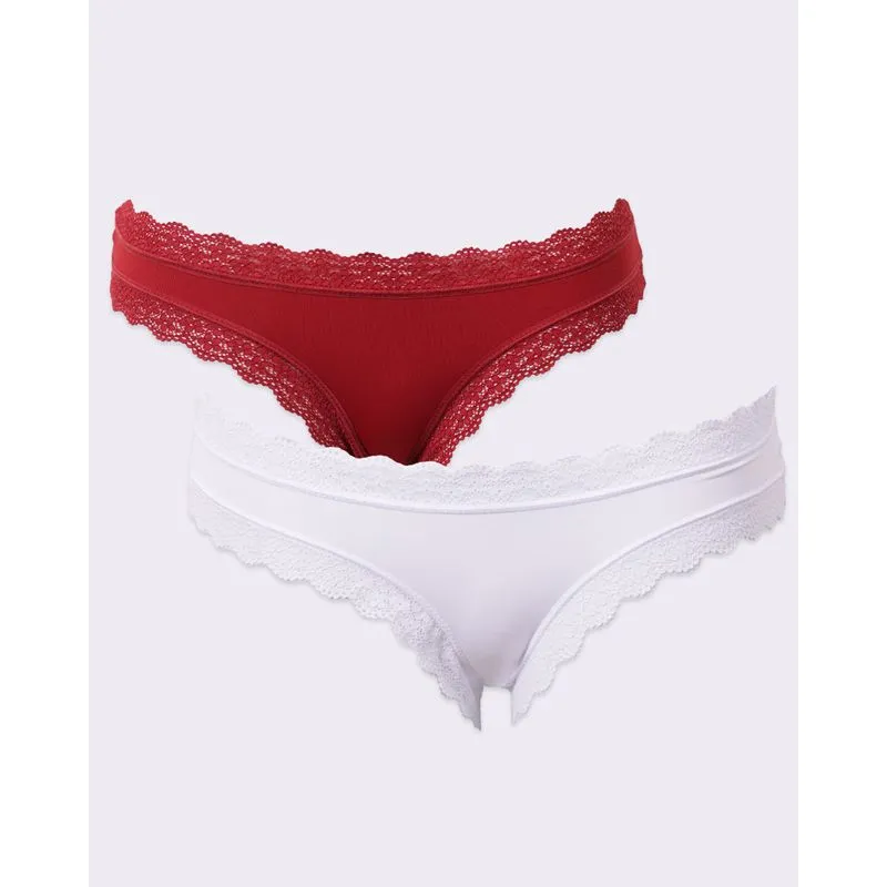 Kit 2 Calcinhas Feminina Biquini Poliamida Branca e Vermelha M