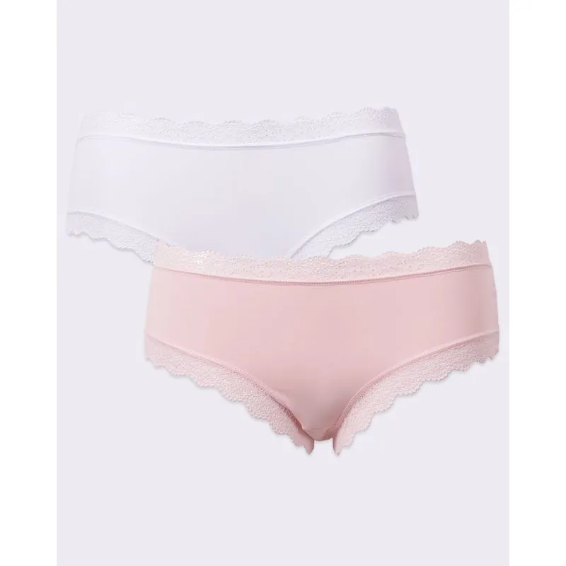 Kit 2 Calcinhas Feminina Biquini Poliamida Branca e Rosa M