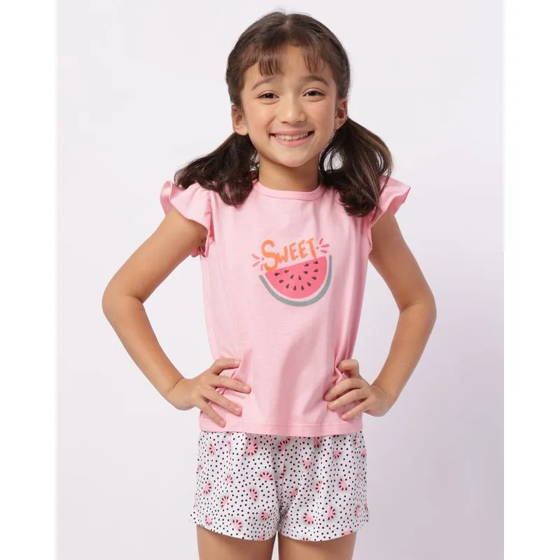 Pijama Infantil Curto Algodão Estampa Melancia Rosa 6