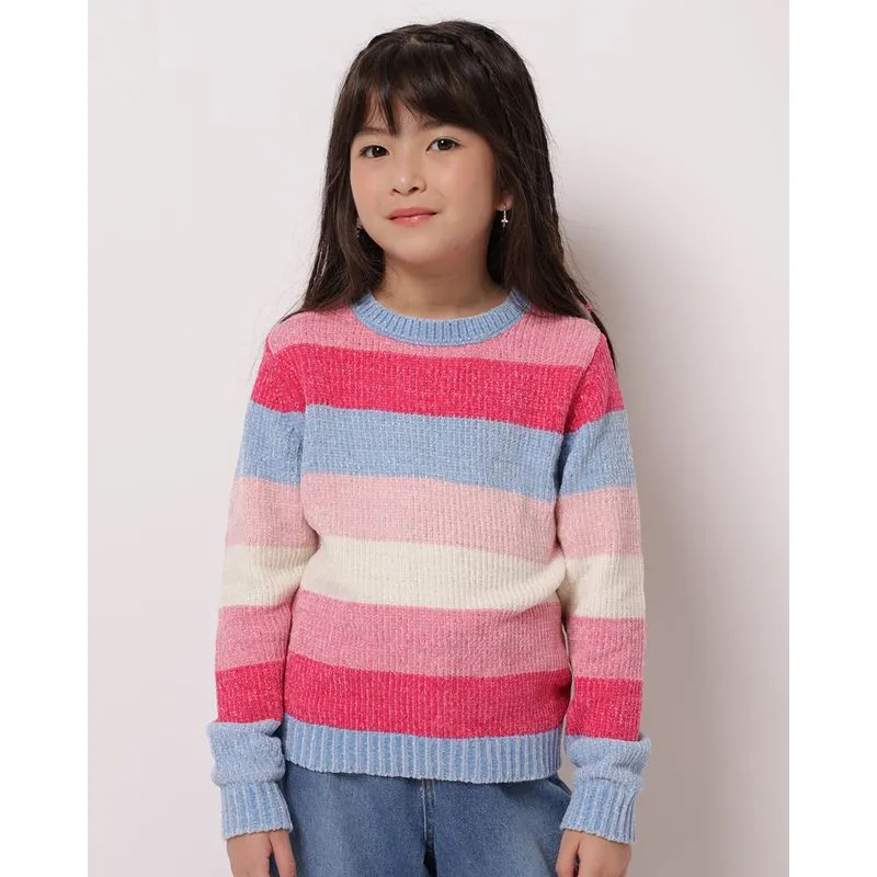 Suéter Tricô Infantil Chenille com Lurex Listrado Azul 8