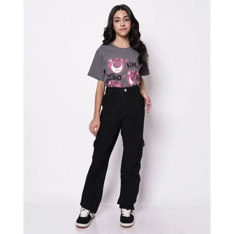 Calça Jeans Juvenil Bolsos Cargo Preta 14