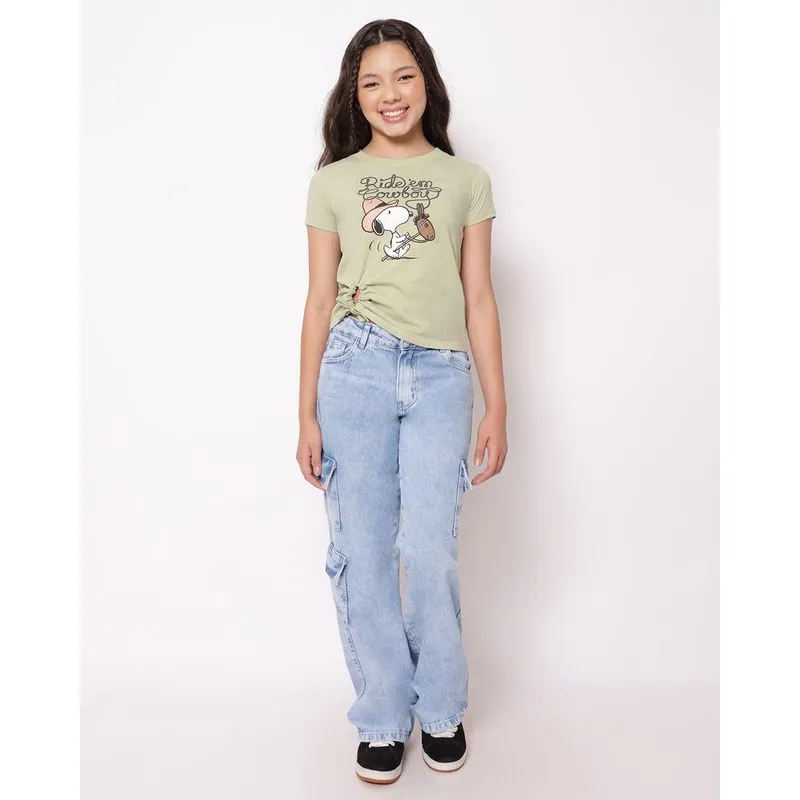 Calça Jeans Juvenil Wide Leg Cargo Azul 12