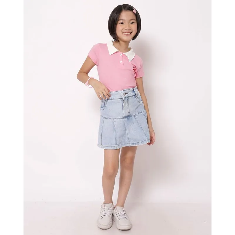 Saia Jeans Infantil com Bolsos e Aplique de Brilhos Azul 10