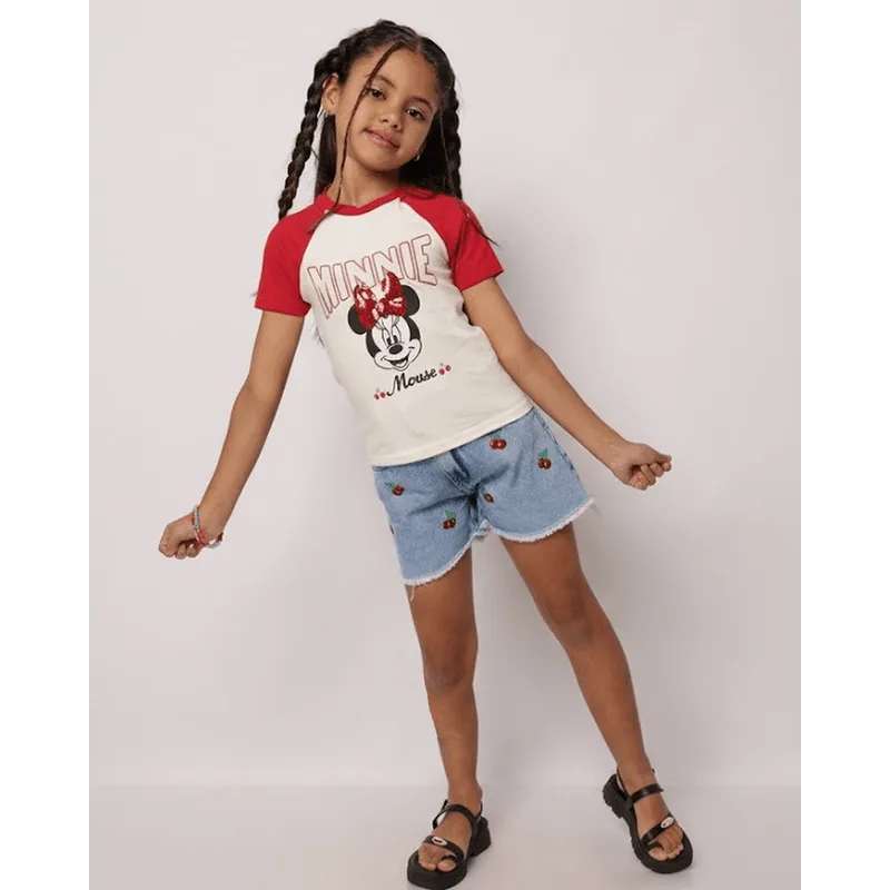 Short Infantil Jeans com Bordado de Cerejinhas Azul 4