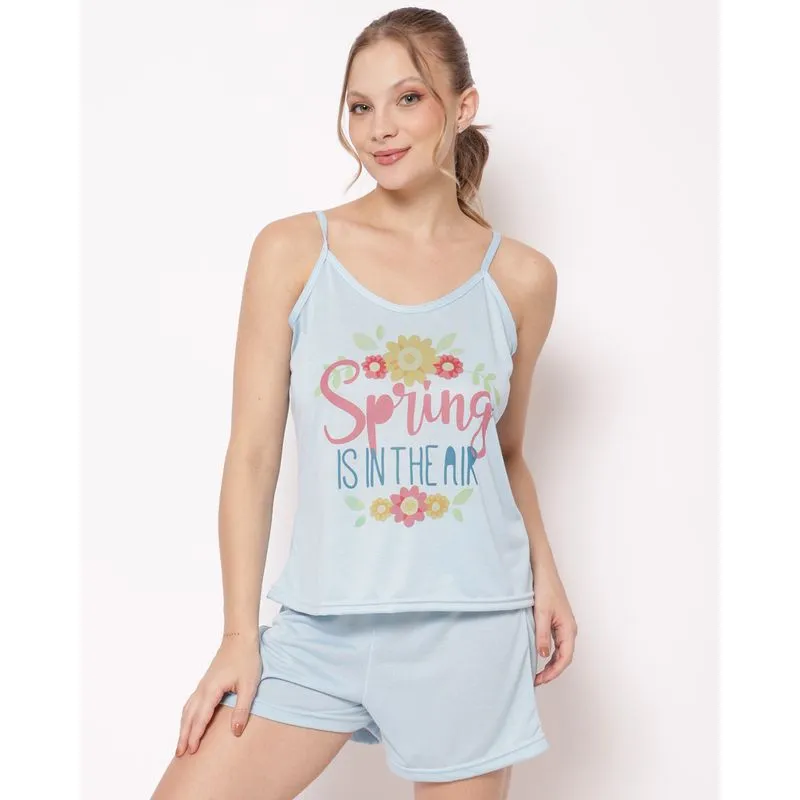 Pijama Feminino Curto com Alcinha E Estampa Azul M