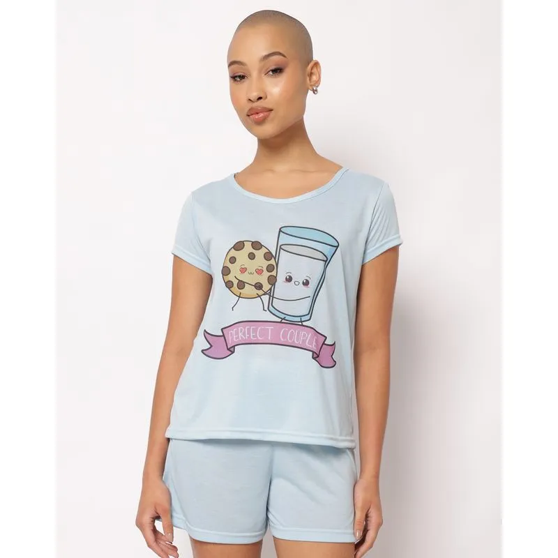 Pijama Feminino Curto com Estampa Azul GG