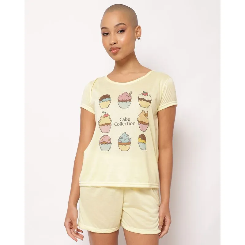 Pijama Feminino Curto com Estampa Amarelo M