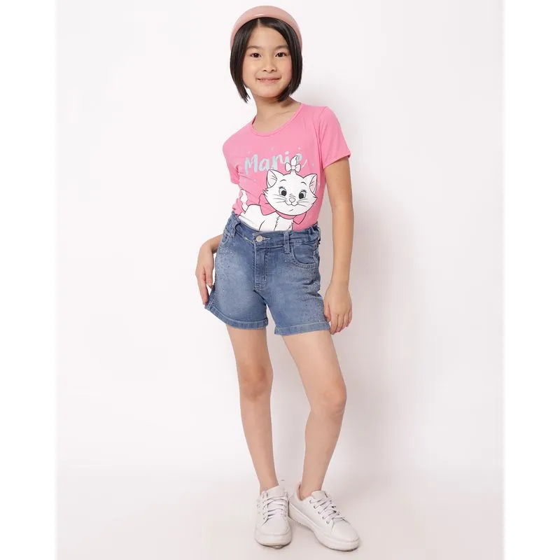 Short Jeans Infantil com Brilho e Bolsos Azul 16
