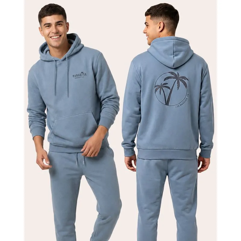 Blusão Moletom Masculino com Capuz Estampa Frente e Costas Azul GG