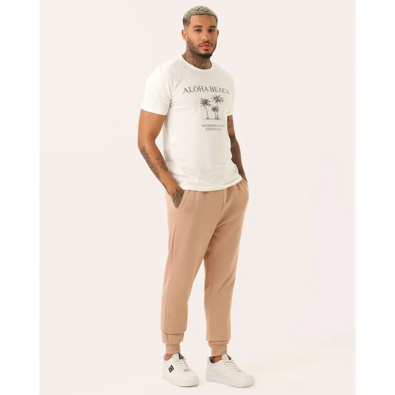 Calça Moletom Masculina Jogger com Bolsos Bege Escuro PP