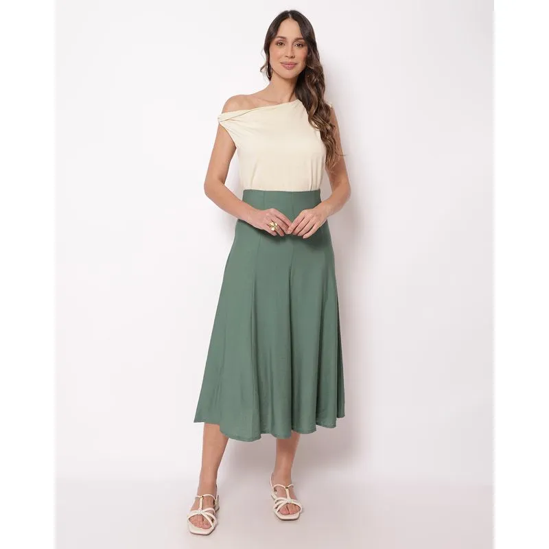 Saia Feminina Midi Evasê Verde G