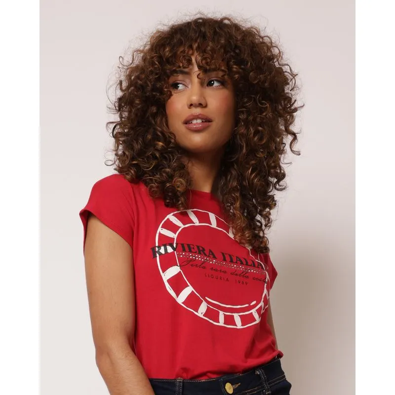 Blusa Feminina Estampada com Strass Vermelho M