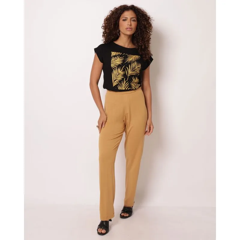 Calça Feminina Reta Viscose Bege G
