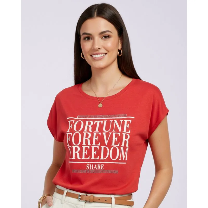 Blusa Feminina Estampada com Aplicação Manga Curta Vermelha M