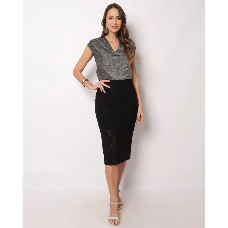Saia Feminina Midi com Renda Preta P