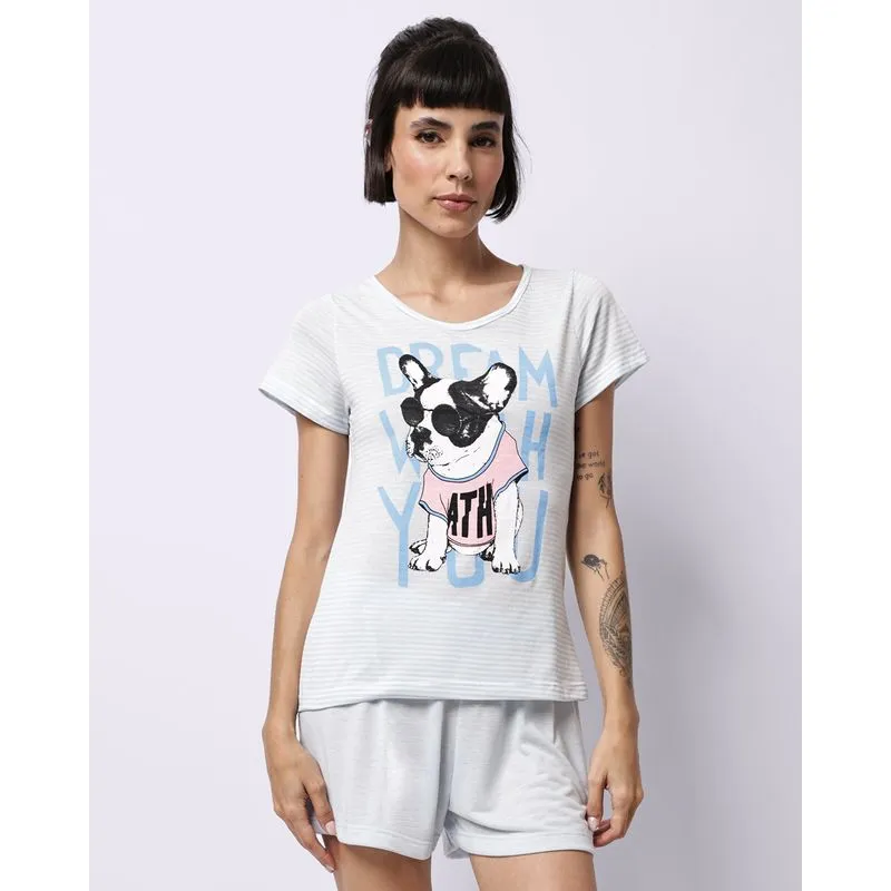 Pijama Regata Feminino Curto Listrado Azul G