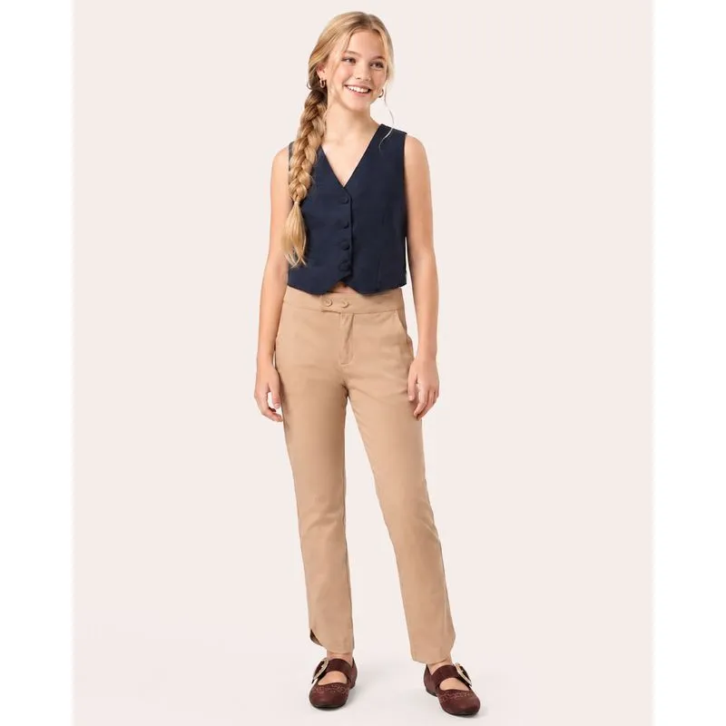Calça Juvenil Reta com Bolsos Bege 12
