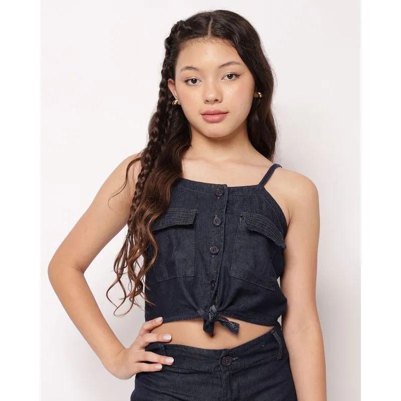Regata Liocel Juvenil Cropped com Botões e Bolsos Azul 16