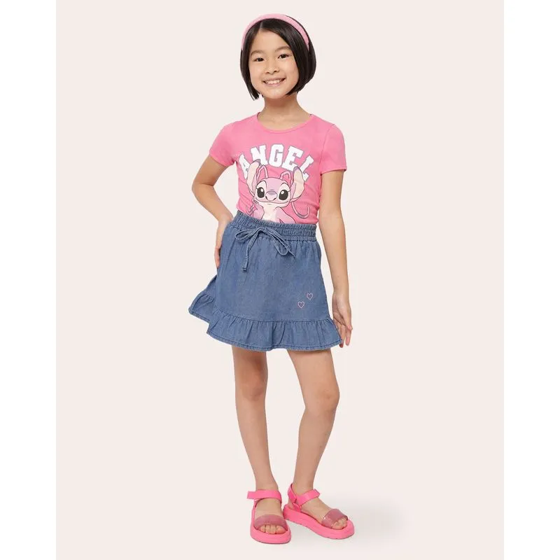 Saia Jeans Infantil com Babado Bordado Corações Azul 6