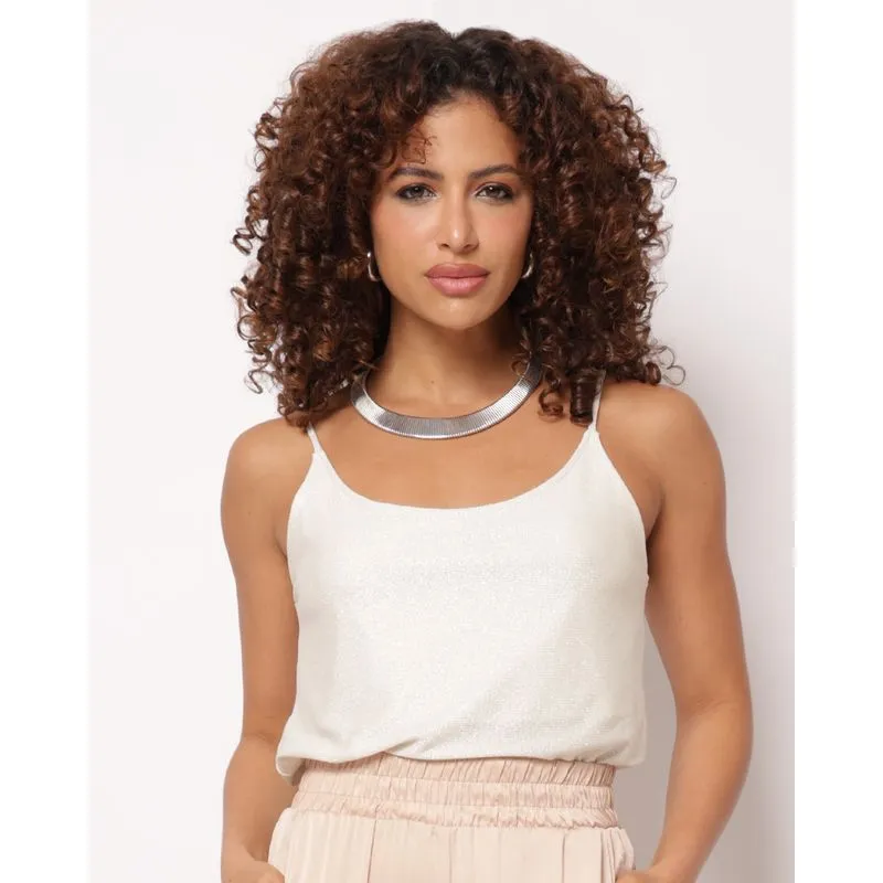 Blusa Feminina Alcinhas com Lurex Branca P