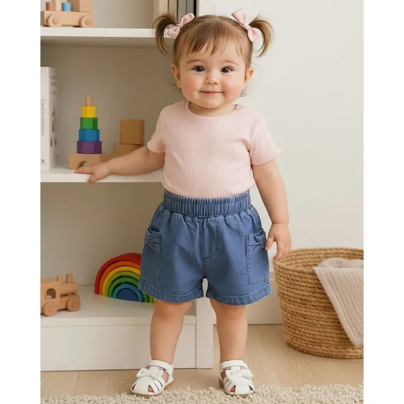 Short Jeans Bebê com Bolsos Cargo Cós Largo com Elástico Azul G