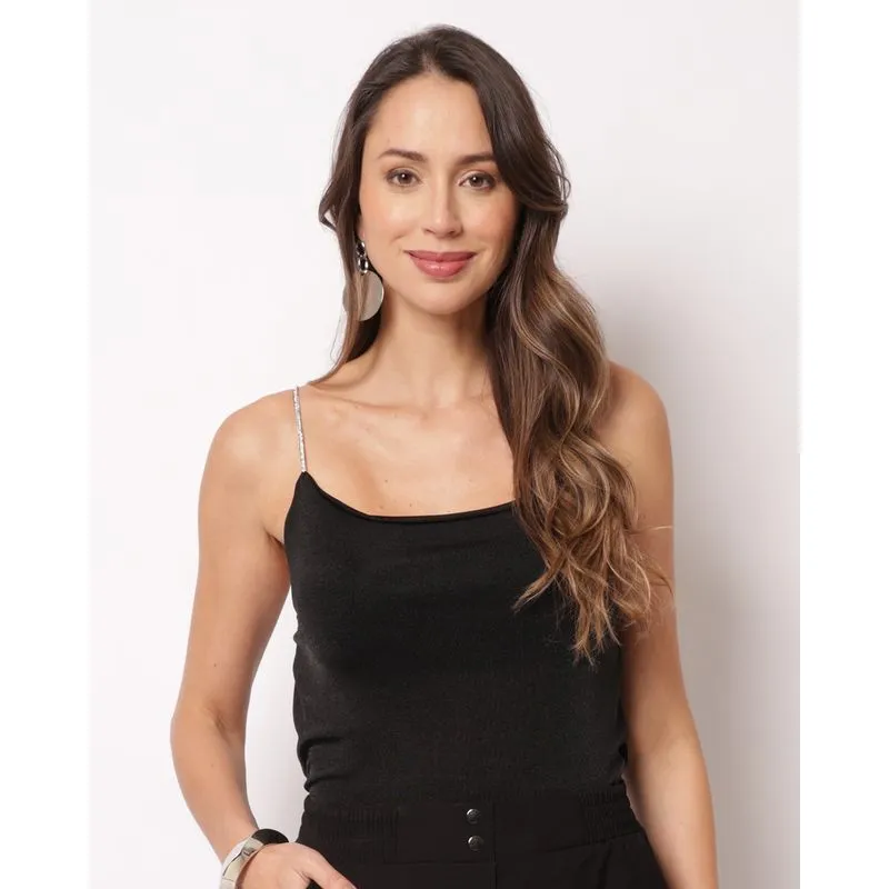 Blusa Feminina Alcinha Strass Preta GG