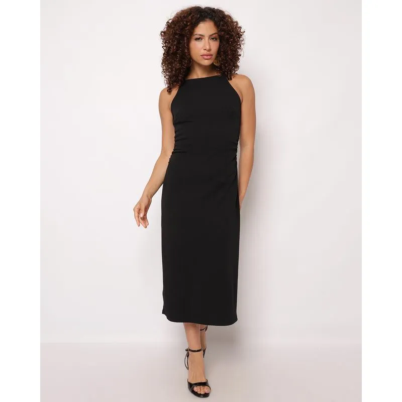 Vestido Feminino Midi Cava Americana Texturizado Preto GG