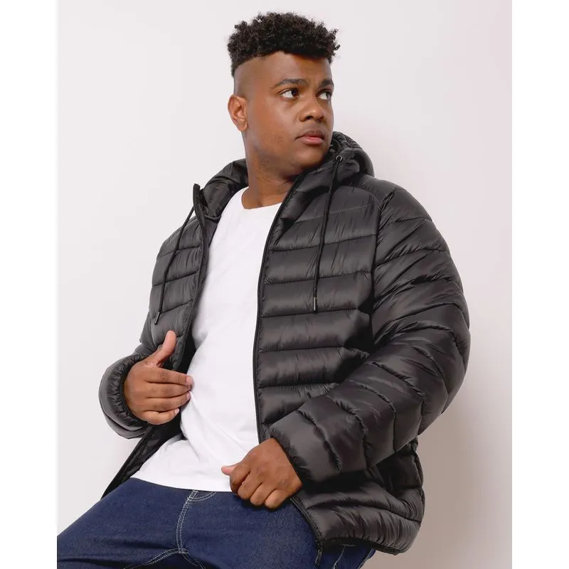 Jaqueta Plus Size Masculina Puffer com Capuz Preta G4