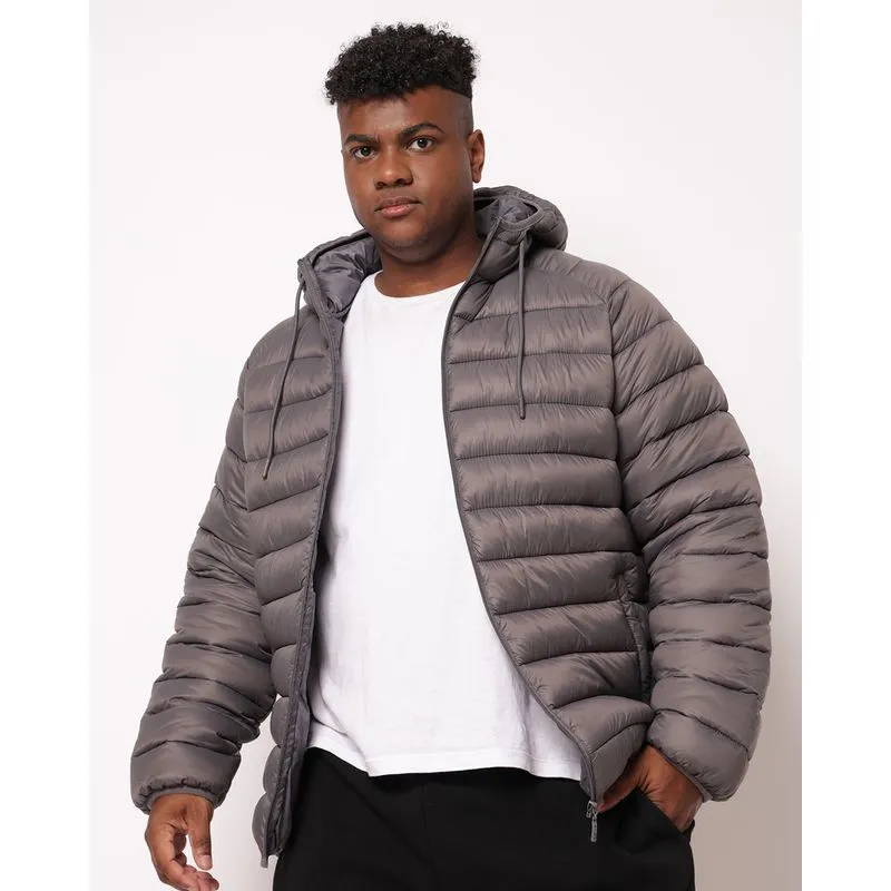 Jaqueta Plus Size Masculina Puffer com Capuz Cinza G2