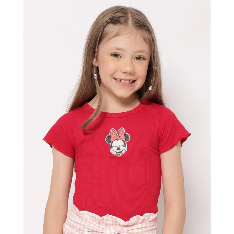 Blusa Infantil Disney Minnie Canelada Vermelha 6