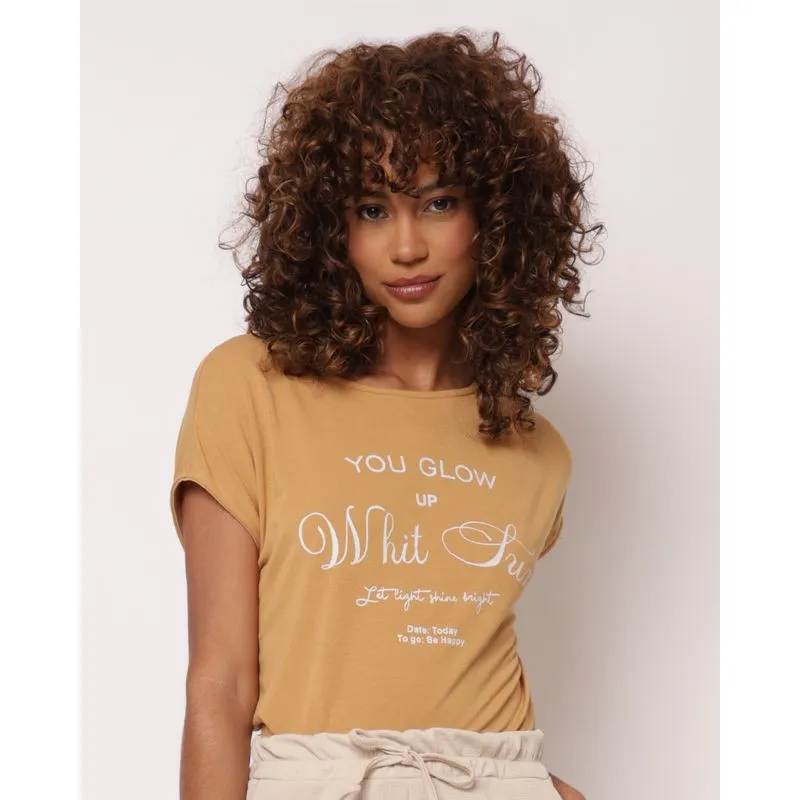 Blusa Feminina Manga Curta Viscose Estampa Bege M