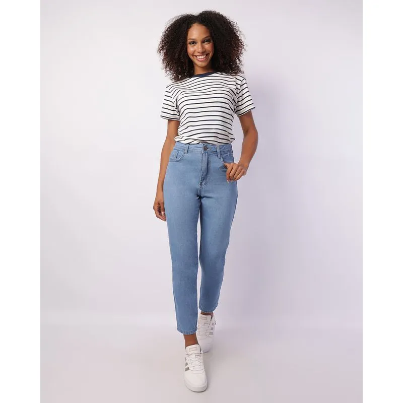 Calça Jeans Feminina Mom com Bolsos Azul 38