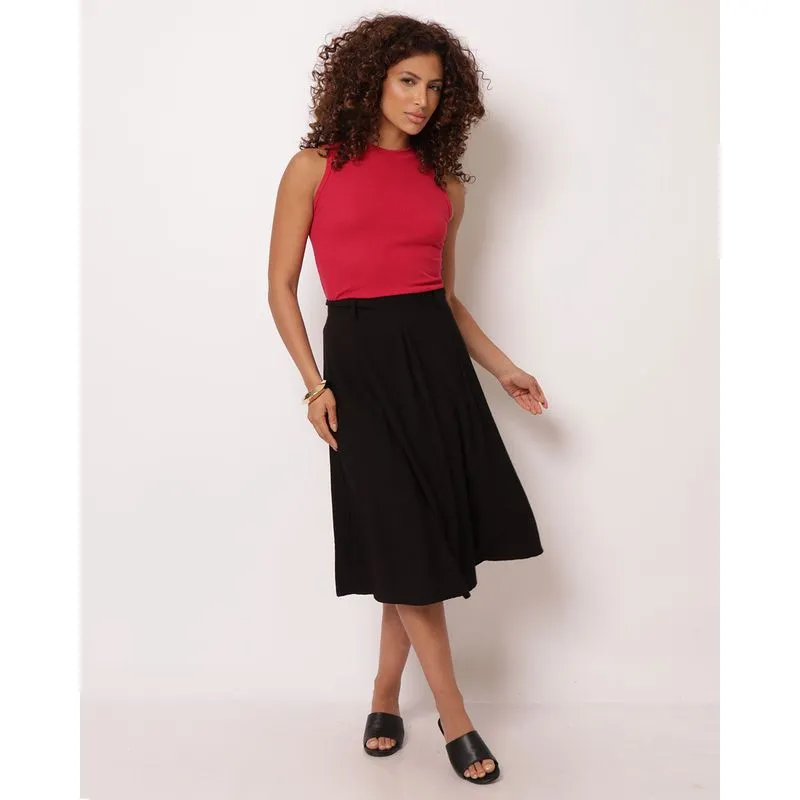 Saia Feminina Midi Viscose Evase Preta M