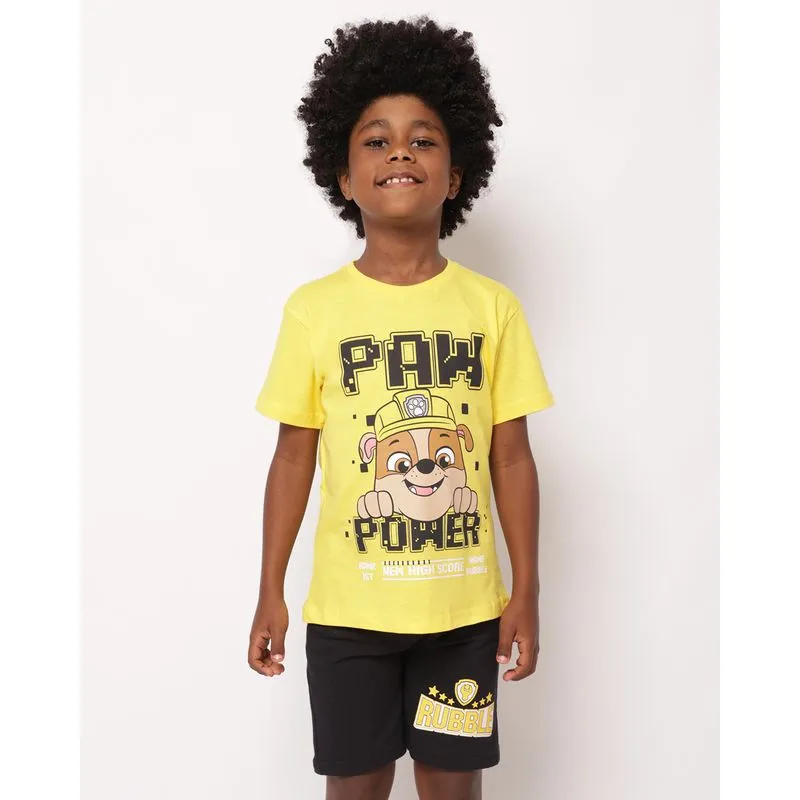 Conjunto Infantil Curto Algodão Patrulha Canina Rubble Amarelo 4