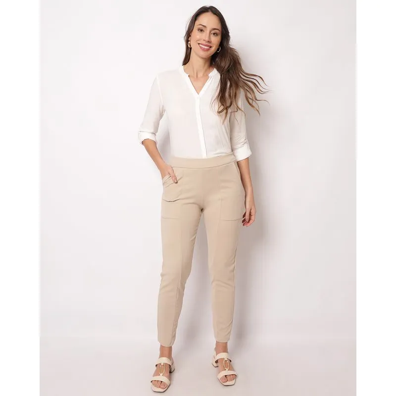 Calça Feminina Skinny Crepe com Bolso Bege P