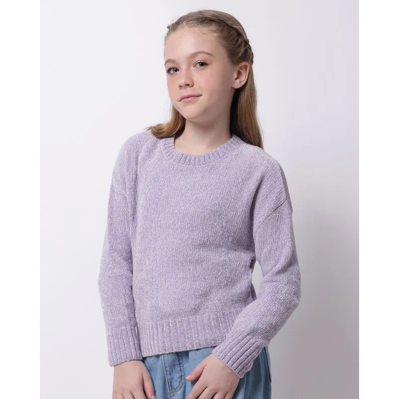 Suéter Juvenil Cropped Tricô Chenille Luréx Lilás 12
