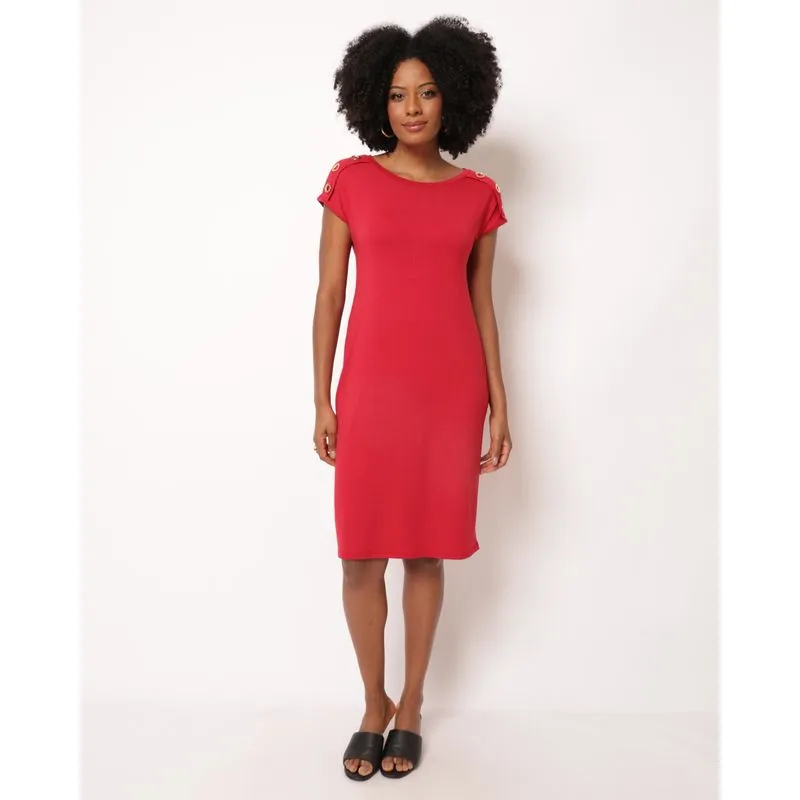 Vestido Feminino Curto Detalhe de Botões nos Ombros Vermelho GG