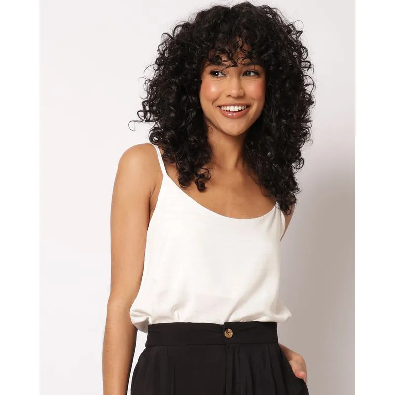 Blusa Feminina Alcinhas Viscose Listras Lurex Off White GG
