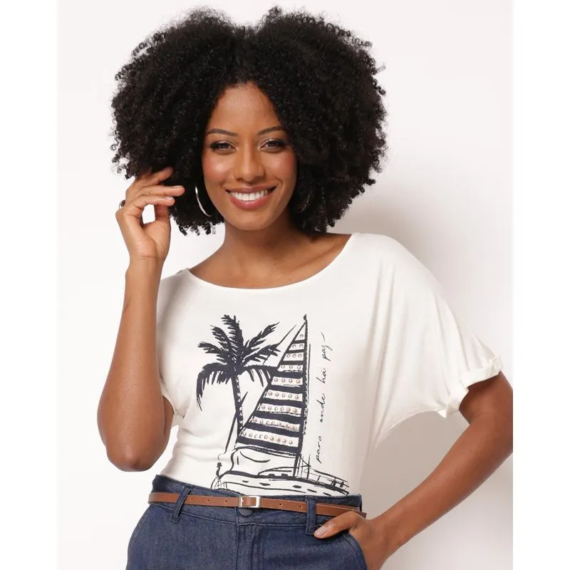 Blusa Feminina Manga Curta com Estampa Off White P