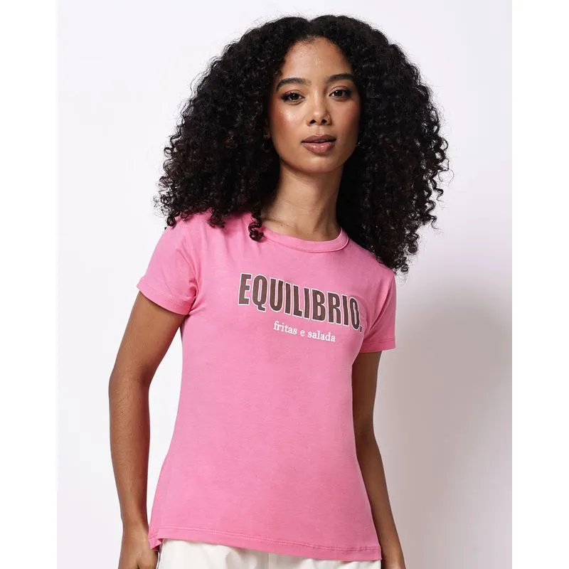 Camiseta Fitness Feminina Fitter Estampa Frontal Manga Curta Rosa G