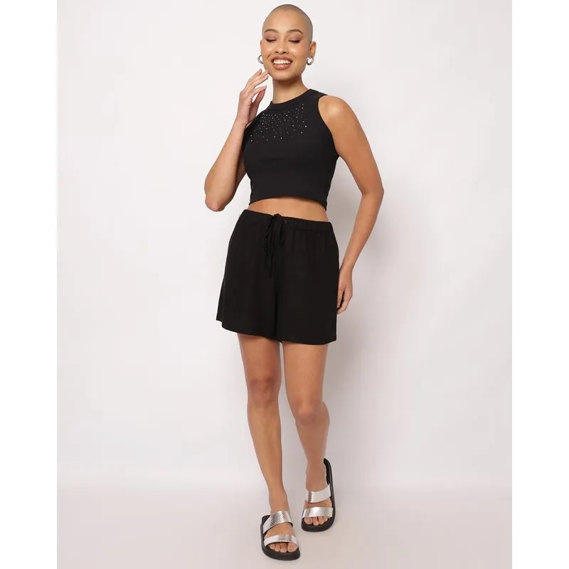 Short Feminino Berry & Co. Linho com Amarração Preto M
