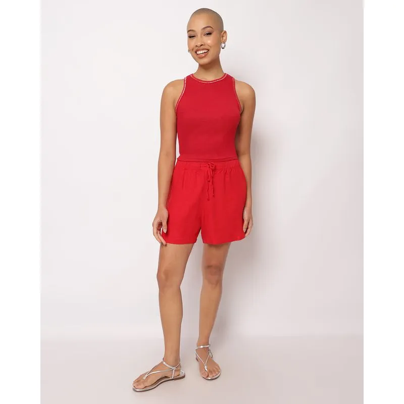 Short Feminino Berry & Co. Linho com Amarração Vermelho M