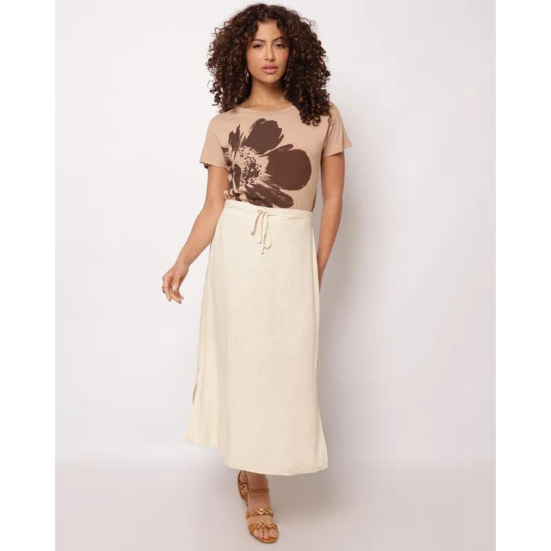 Saia Feminina Berry & Co. Midi Linho com Amarração Bege G