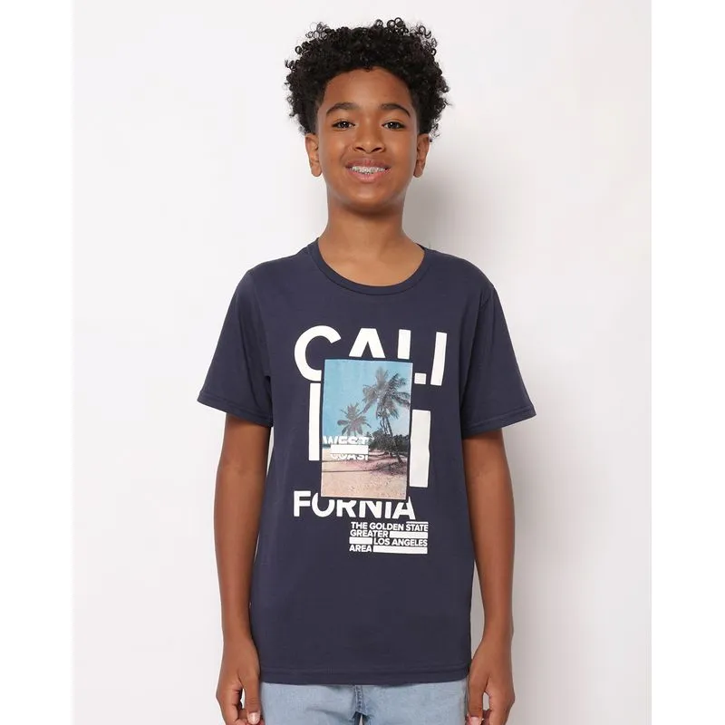 Camiseta Juvenil Algodão Estampa Tropical Manga Curta Marinho 14
