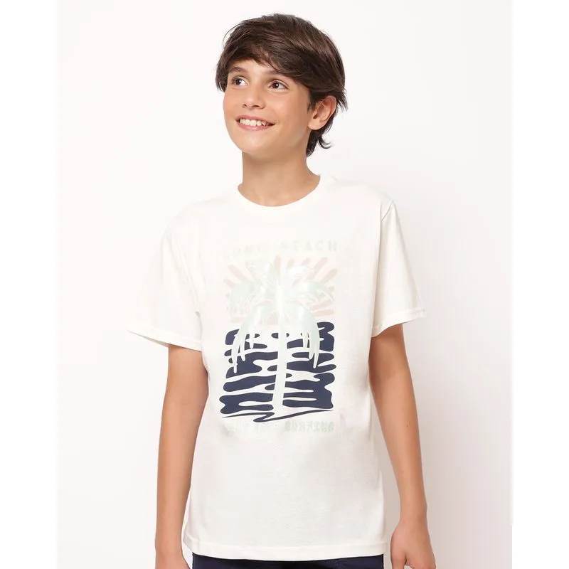 Camiseta Juvenil Algodão Estampa Coqueiro Off White 6