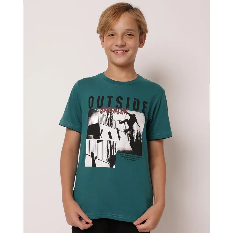 Camiseta Juvenil Estampa Skate Outside Verde 14